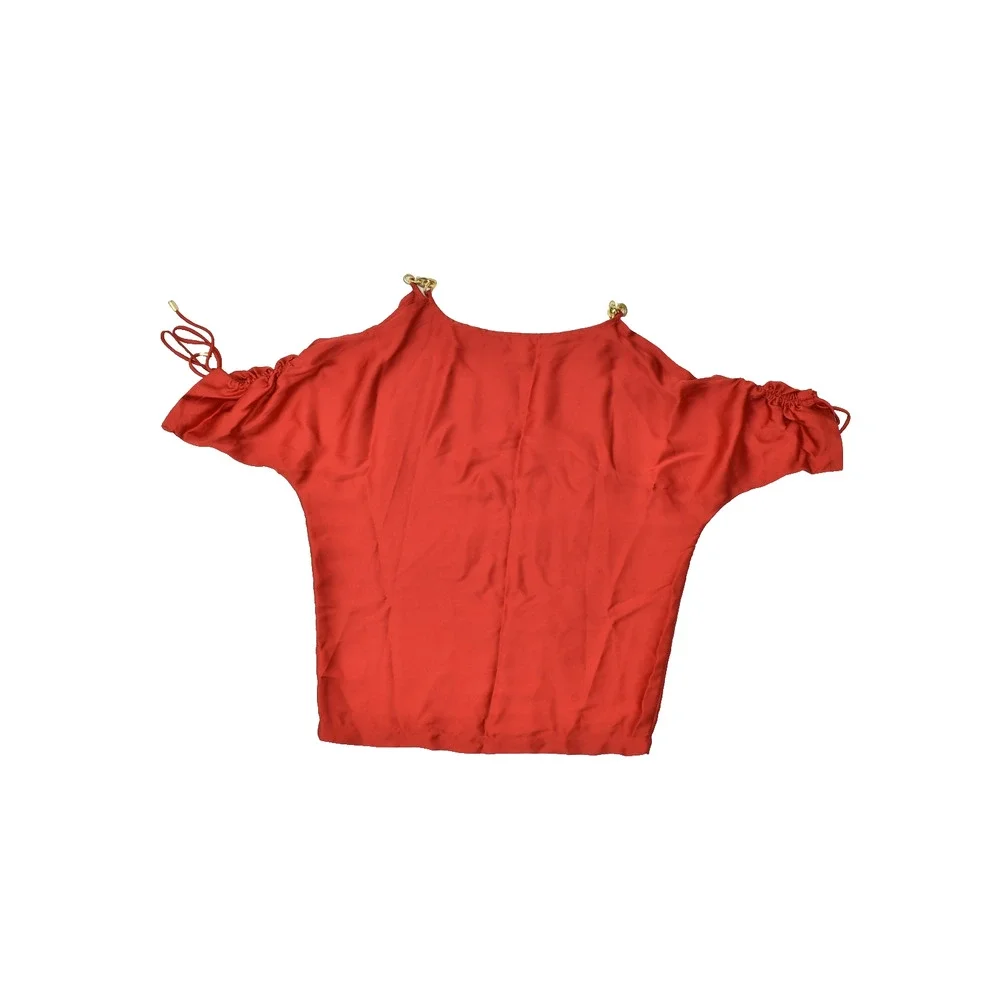 Michael Kors Women's Size XS Red Cold Shoulder Blouse Gold Chain Hardware Batwin